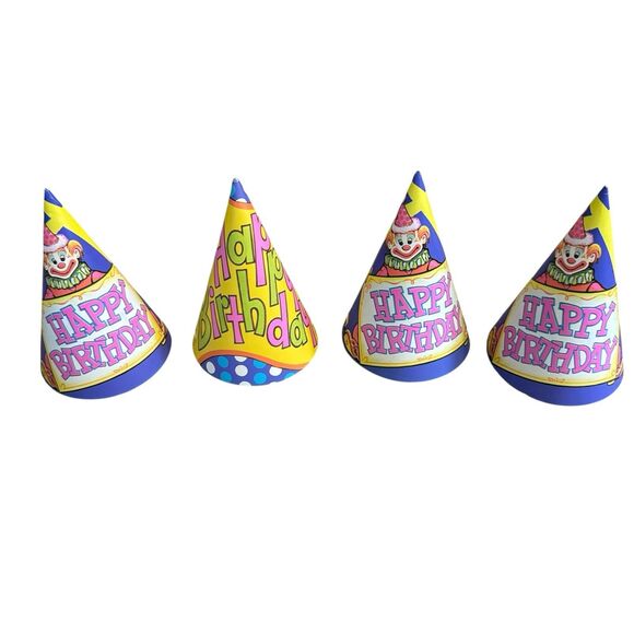 Vintage Circus CONE HATS (4) Birthday Party Supplies‎ Favor Paper 1980 Clown - Picture 1 of 5